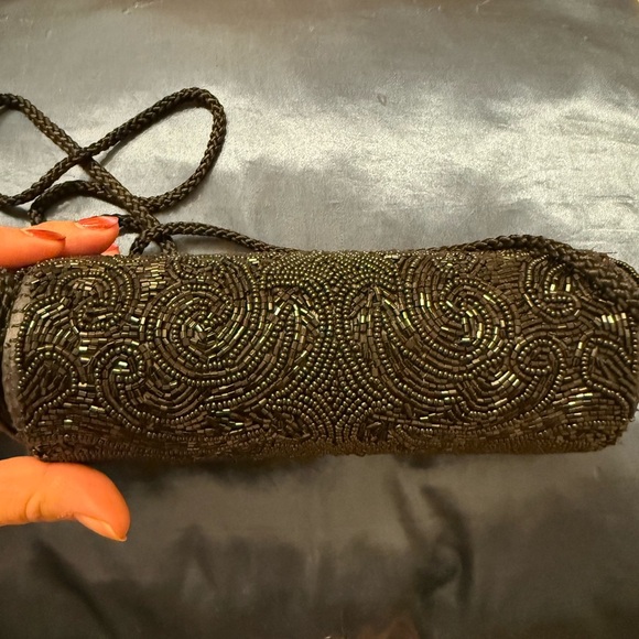 Black Long Beaded Evening Clutch - Picture 7 of 10